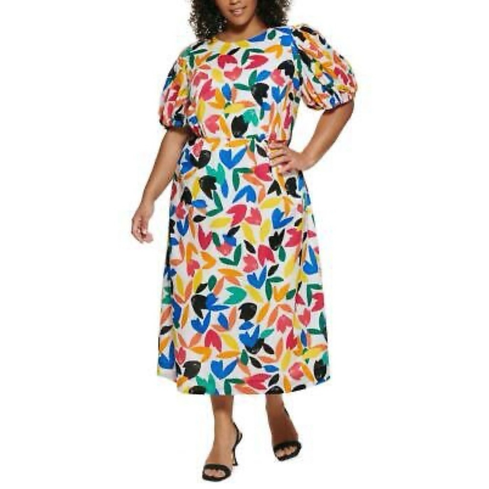 Calvin Klein Women's Multicolor Maxi Cap Sleeve Dress